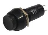 Black latching push switch - round button.