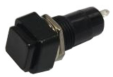 Black latching push switch - square button. - Click Image to Close