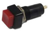 Red latching push switch - square button. - Click Image to Close