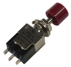 Changeover Push Switch On-(On) - Red Cap - Click Image to Close